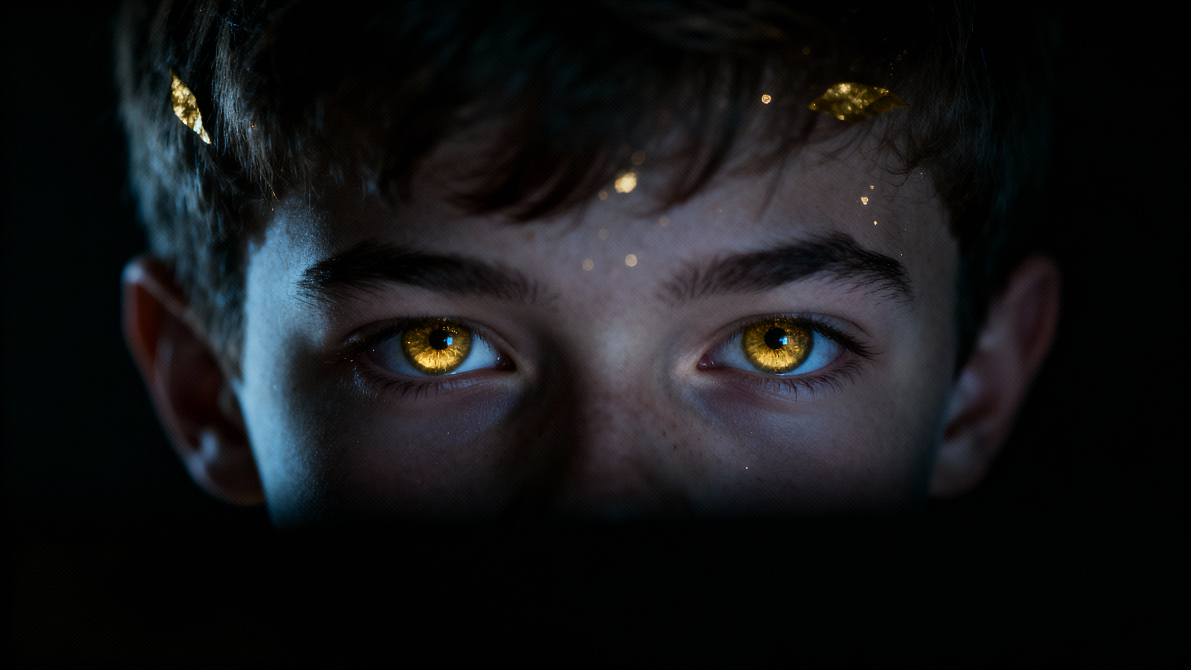 Minimal black-gold poster: golden iris positioned ~65% from the left (right third)